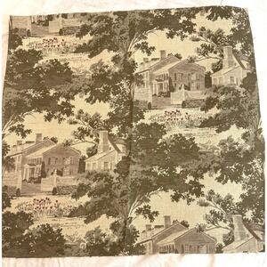 Vintage Houses Pattern Fabric 25" by 25" mansion tapestry material remnant